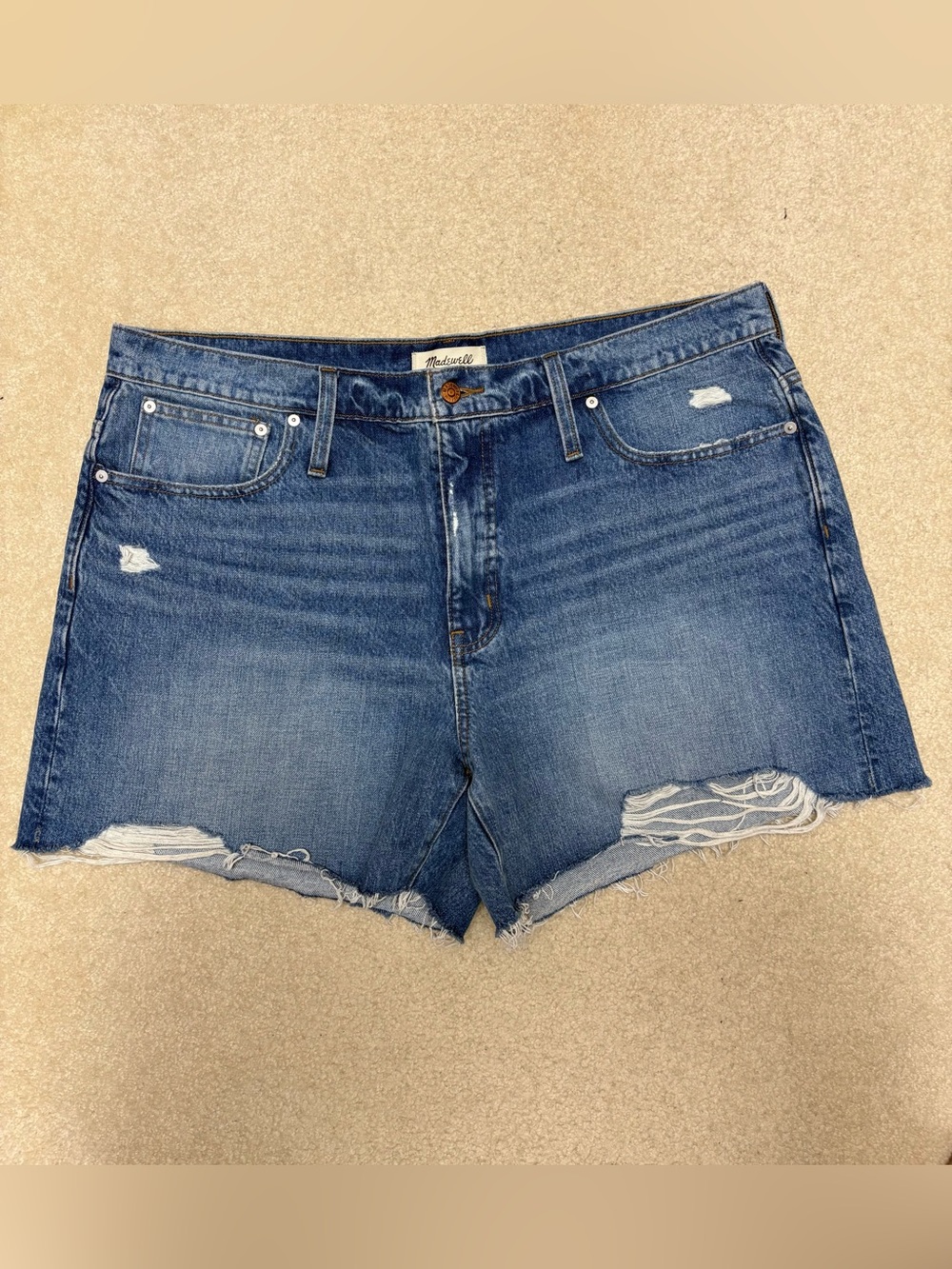 Madewell Washed Blue Frayed Hem Denim Shorts